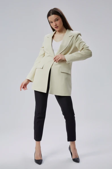 Bej Kruvaze Uzun Blazer Ceket - 10