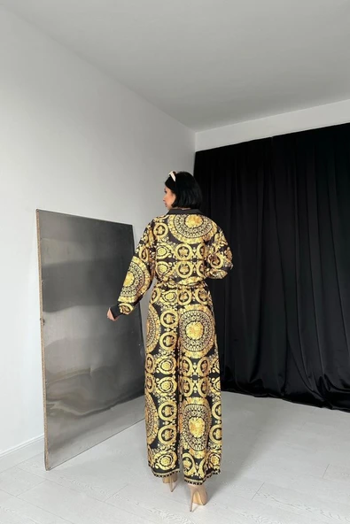 Sarı Gömlek Ve Baskılı Pantolon Takım - 4