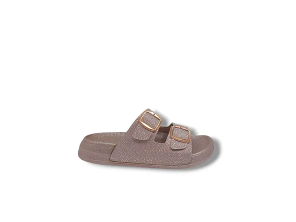 Pienn 20061 Kadın Bronz Pırıltılı Tokalı Günlük Kullanım Terlik