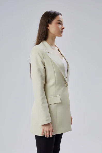 Bej Kruvaze Uzun Blazer Ceket - 6