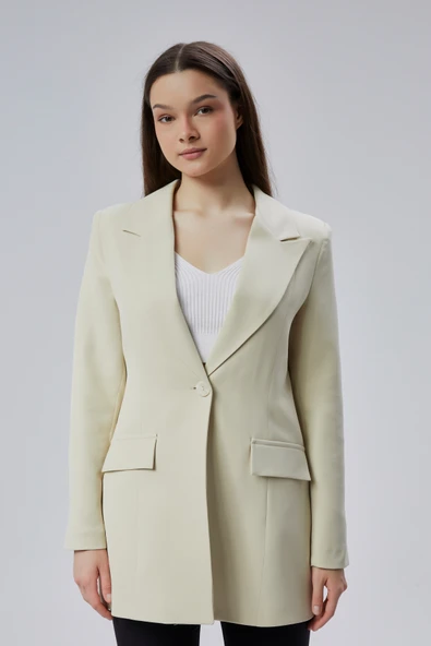 Bej Kruvaze Uzun Blazer Ceket - 8