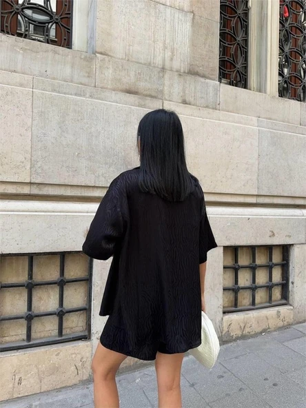 JAKARLI GÖMLEK -ŞORT TAKIM - Siyah - 2