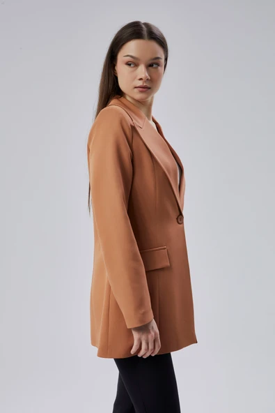 Açık Kahverengi Kruvaze Uzun Blazer Ceket - 6