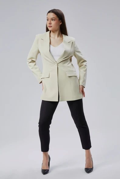 Bej Kruvaze Uzun Blazer Ceket - 11