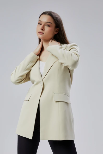 Bej Kruvaze Uzun Blazer Ceket - 4