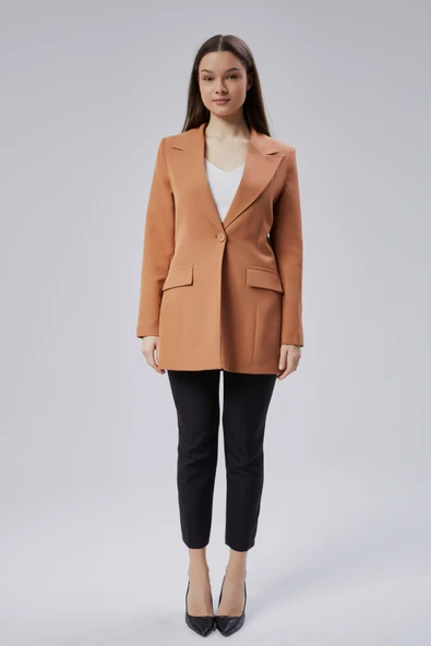 Açık Kahverengi Kruvaze Uzun Blazer Ceket - 10