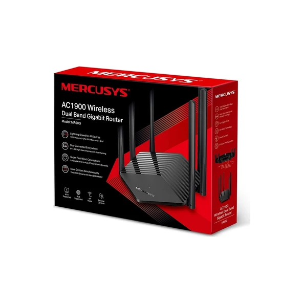 Mercusys MR50G, AC1900 Mbps, Gigabit Portları, Fiber Destekli, Access Point Modu, WPA3, Mobil Uygulama ile Kolay Kurulum, VPN Destekli, MU-MIMO ve Beamforming Özellikli,  Dual-Band Wi-Fi 5 Router - 3