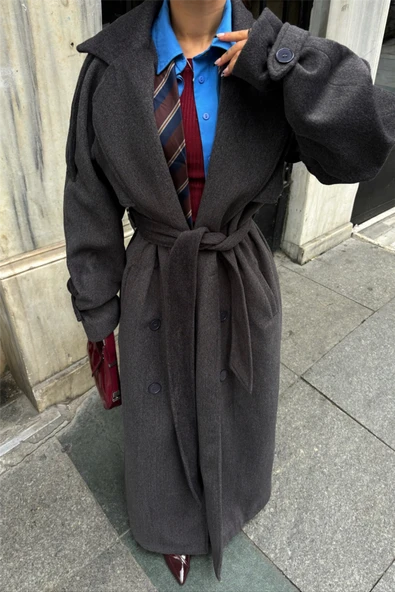 KAŞE KALIN KABAN UZUN - Antrasit - Resim 2