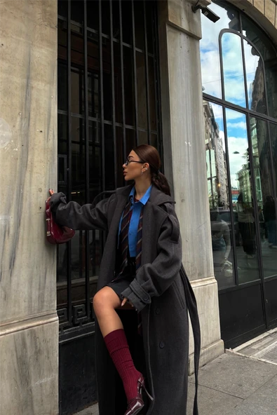 KAŞE KALIN KABAN UZUN - Antrasit - Resim 3