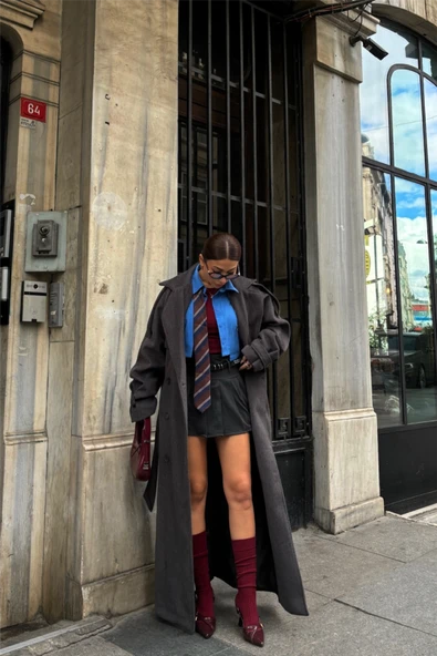 KAŞE KALIN KABAN UZUN - Antrasit - Resim 4