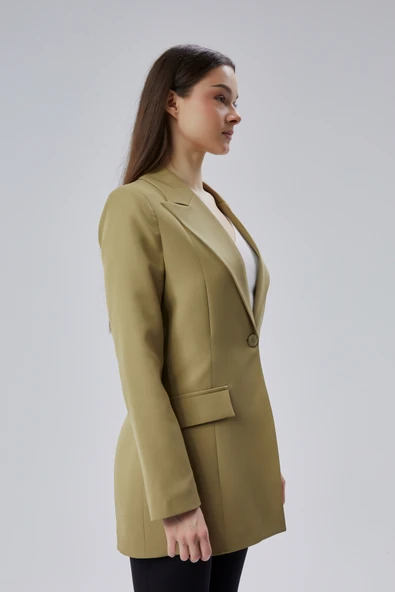 Açık Haki Kruvaze Uzun Blazer Ceket - 4