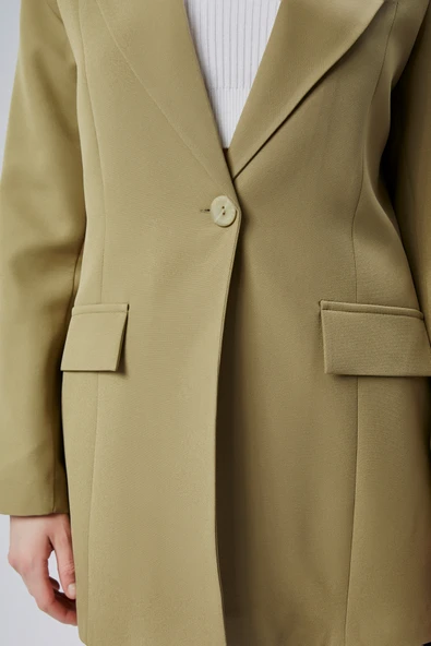 Açık Haki Kruvaze Uzun Blazer Ceket - 9