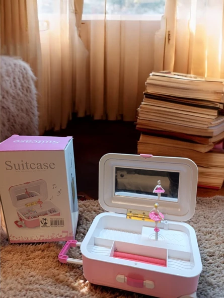 Hareketli  Balerinli Işıklı kurmalı Müzikli bavul  şekline Takı saklama  Kutusu - Resim 6