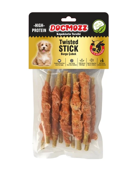Dogmozz Crunchy Sargılı Deri Burgu Çubuk Köpek Kemiği 20 Adet