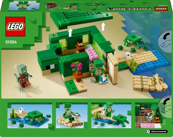 LEGO Minecraft Kaplumbağa Plaj Evi 21254-7 Yaş ve Üzeri Macera Oyunları Seven Çocuklar İçin 3 adet LEGO Minecraft Minifi - 5