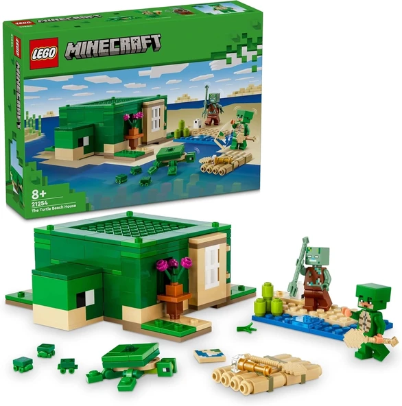 LEGO Minecraft Kaplumbağa Plaj Evi 21254-7 Yaş ve Üzeri Macera Oyunları Seven Çocuklar İçin 3 adet LEGO Minecraft Minifi