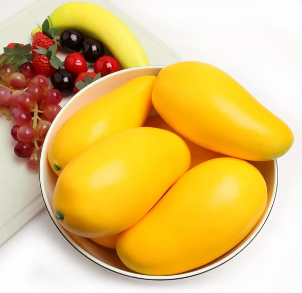 Nettenevime Yapay Meyve 6lı Paket Sarı Mango Fruit Tropik Meyve 12*7cm 1adet - 3