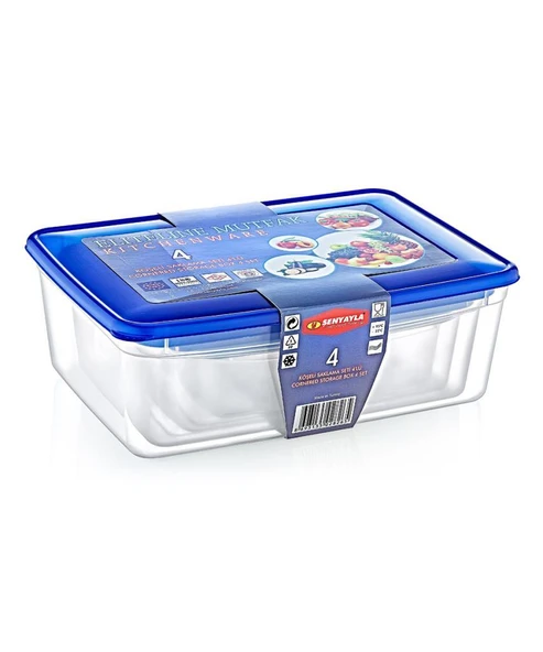 Omnipazar SY-2826 Plastik Şeffaf Renkli Köşeli Saklama Kabı 4 lü Set