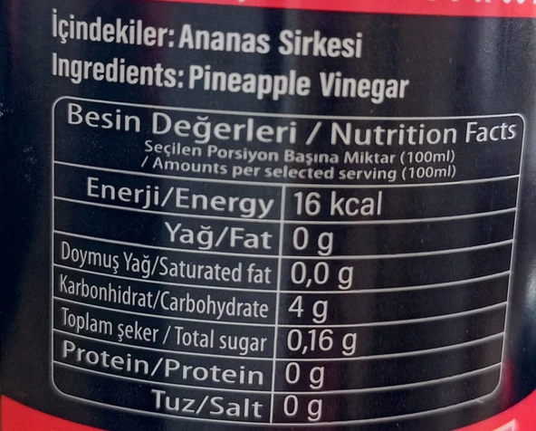 Katkısız Ananas Sirkesi 500 ml Doğal Fermantasyon. %100 KAtkısız - 2