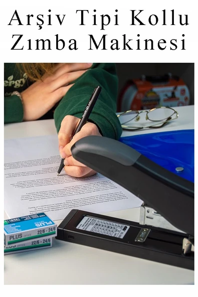 Büyük Boy Zımba Makinesi 1 Adet Arşiv Tipi Zımba Makinası 100 Sayfa Kapasite Zımba Teli Hediyeli Kollu Zımba Makinası - 5