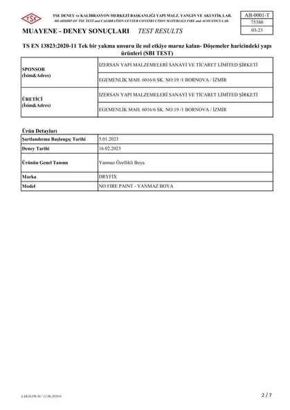 DryFix No Fire Paint Plus 120 Dk Yangına Dayanıklı Boya 18 Kg Beyaz - 3