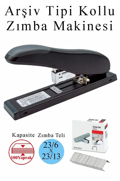 Büyük Boy Zımba Makinesi 1 Adet Arşiv Tipi Zımba Makinası 100 Sayfa Kapasite Zımba Teli Hediyeli Kollu Zımba Makinası