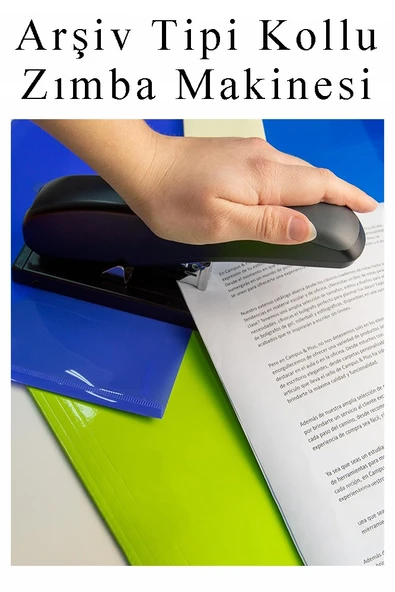 Büyük Boy Zımba Makinesi 1 Adet Arşiv Tipi Zımba Makinası 100 Sayfa Kapasite Zımba Teli Hediyeli Kollu Zımba Makinası - 3