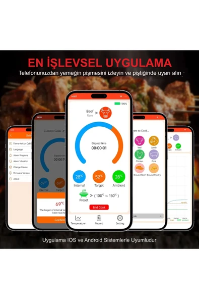 Fırında Ocakta Mangalda Düdüklüde Sıcakta Ateşte Yanmayan Seramik Et Yemek Termometresi Isı Ölçeri - 6