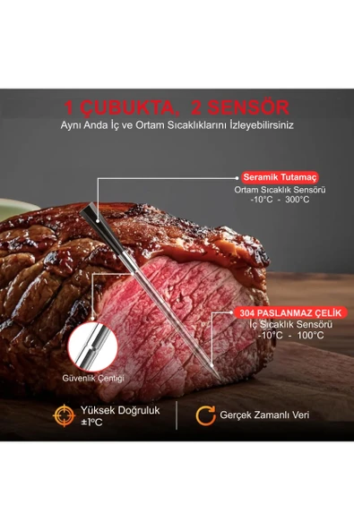 Fırında Ocakta Mangalda Düdüklüde Sıcakta Ateşte Yanmayan Seramik Et Yemek Termometresi Isı Ölçeri - 5