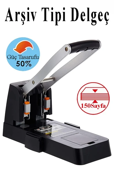 Büyük Delgeç 150 Yaprak Kapasiteli 1 Adet Arşiv Tipi Kollu Delgeç Metal Perfaratör Profesyonel Kağıt Delici Delgec