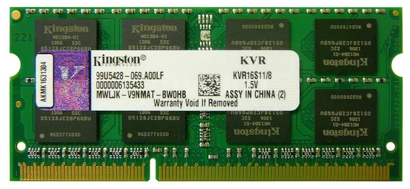 8GB 1.5V DDR3 KVR16S11/8 Kingston 8GB PC3-12800 DDR3-1600MHz non-ECC Unbuffered CL11 204-Pin SoDIMM NOTEBOOK  RAM