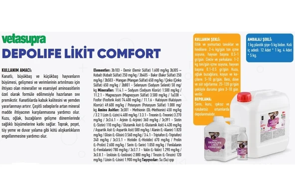 Hs Tarım Vetasupra Depolife Likit Comfort Verim Artırıcı Hayvan Yem Katkı Maddesi - 5 kg - Resim 6