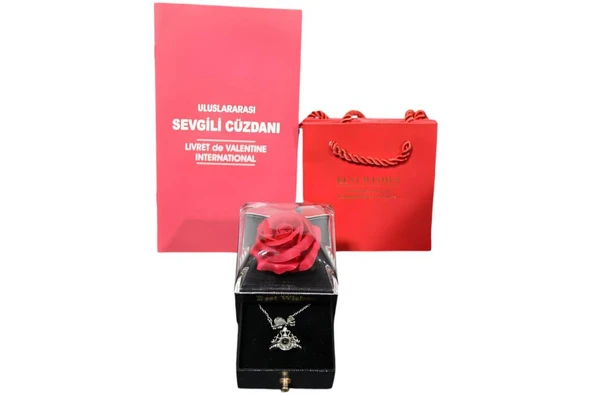 100 Dilde Seni Seviyorum Yazılı Kolye ve Yüzük Seti Sevgili Cüzdanı Sevgililer Günü Hediyelik