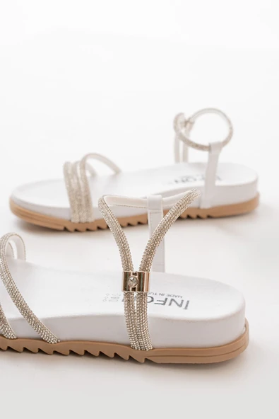 Beyaz Taşlı Kadın Sandalet - 3