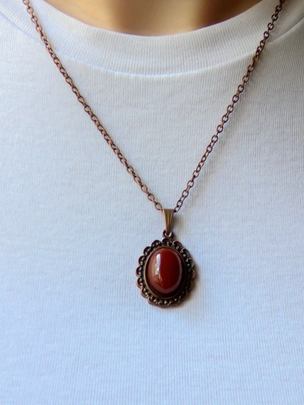 Doğal Taş Akik Doğal Taşlı Kadın Doğal Taş Otantik Kolye euk27ba - Resim 2