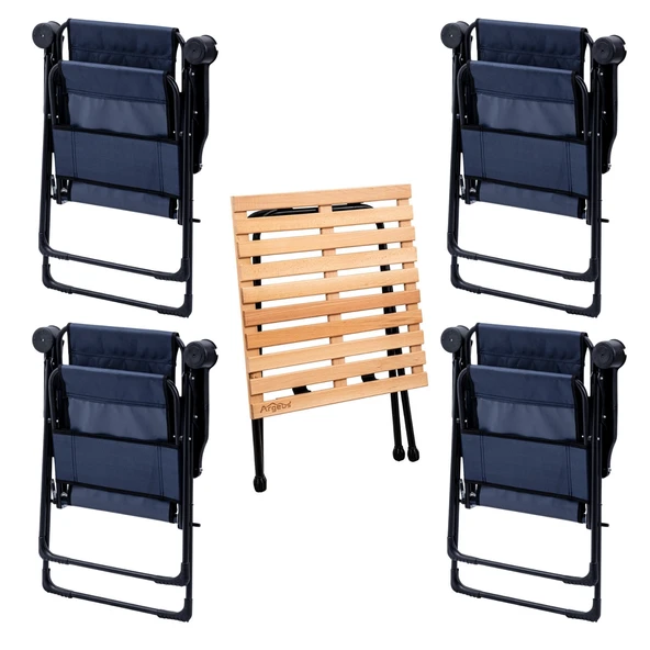 4 Adet Katlanır Kamp Sandalyesi ve Masa Seti - Rest - Lacivert - 130 KG Taşıma - Resim 2