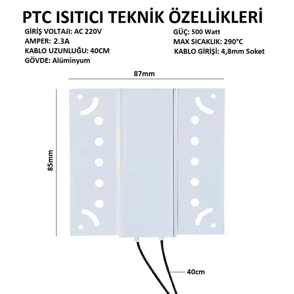 Yate10 PTC Isıtıcı AC220V 500W 2.3A - 2