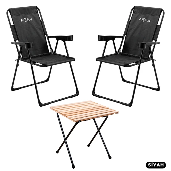 2 Adet Katlanır Kamp Sandalyesi ve Masa Seti - Rest - Siyah - 130 KG Taşıma ürün görseli 1