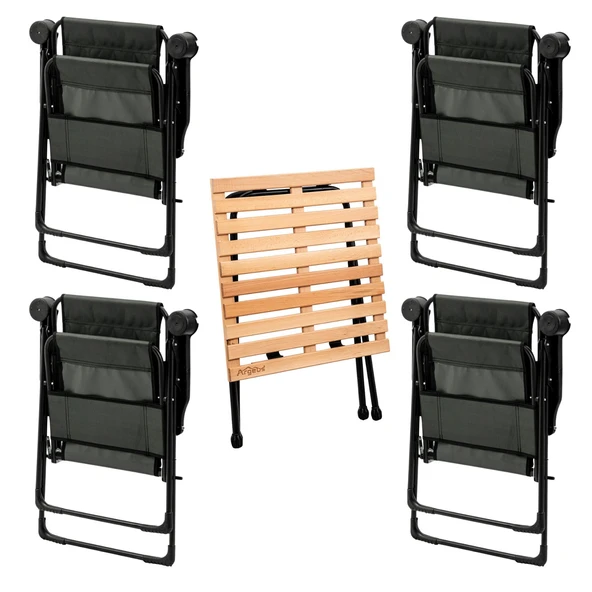 4 Adet Katlanır Kamp Sandalyesi ve Masa Seti - Rest - Haki - 130 KG Taşıma - 2