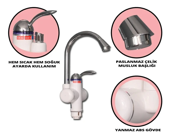 SICAK MUSLUK Alttan Girişili Kuğu Musluk Beyaz - 6