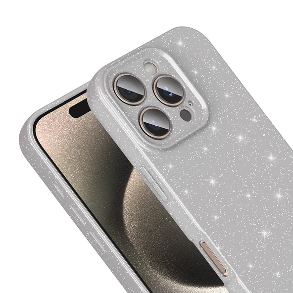 iPhone 16 Pro Max Kılıf Kamera Korumalı Simli Lüks Koton Kapak - Resim 5