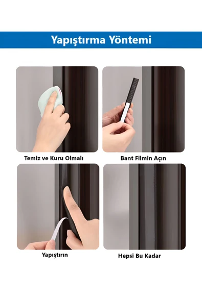 BABAWİCK  Kendinden Yapışkanlı Bütün Kapı Pencerelere Uyumlu Ses Isı Toz Yalıtım Fitili 4 Metre Gri Poliüretan - Resim 3