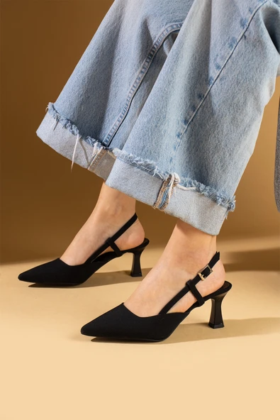 Pembe Potin Sivri Burun Kadeh Topuklu Slingback Kadın Ayakkabı 71-531-25Saten