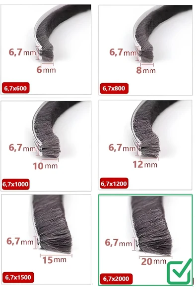 BABAWİCK  Cam Balkon, Sürgülü Kapı Kıl Fitili, Taban 6,7 mm, Yükseklik 20 mm, Uzunluk 10 Metre 67x2000 - 2