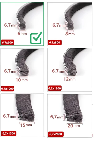 BABAWİCK  Cam Balkon, Sürgülü Kapı Kıl Fitili, Taban 6,7 mm, Yükseklik 6 mm, Uzunluk 10 Metre 67x600 - 2