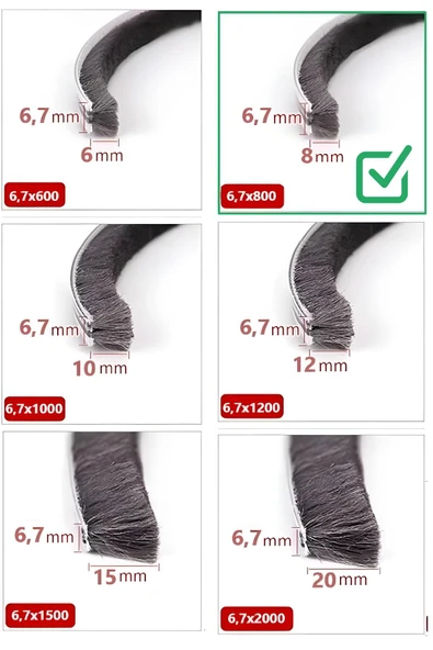 BABAWİCK  Cam Balkon, Sürgülü Kapı Kıl Fitili, Taban 6,7 mm, Yükseklik 8 mm, Uzunluk 10 Metre 67x800 - 2