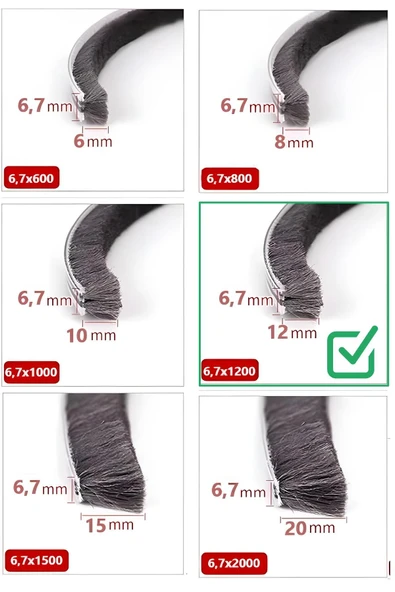 BABAWİCK  Cam Balkon, Sürgülü Kapı Kıl Fitili, Taban 6,7 mm, Yükseklik 12 mm, Uzunluk 10 Metre 67x1200 - 2