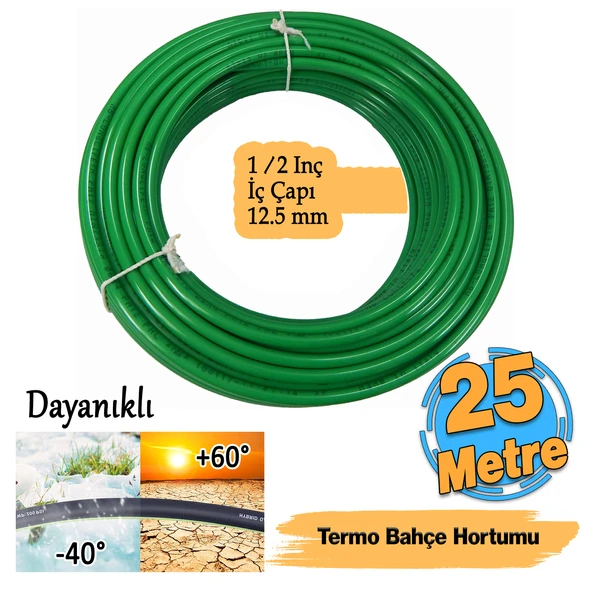 Termo Bahçe Hortumu 25 Metre Dayanıklı 3 Katlı Sağlam Çeşme Su Sulama Yıkama Hortum 12.5 mm 1/2"