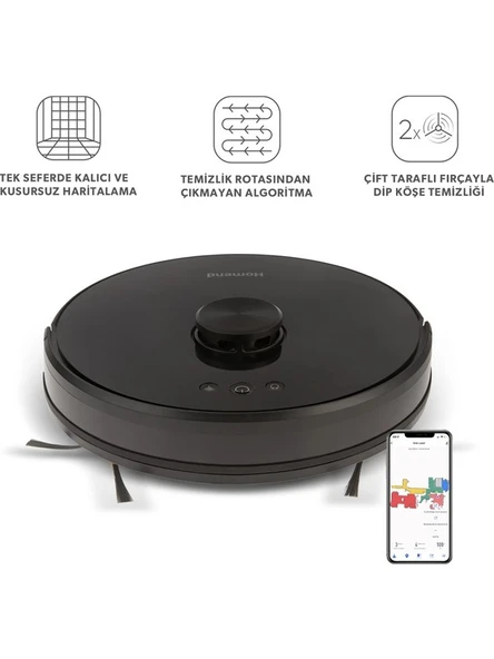 Homend Alex Laser 1282H Moplu ve Haritalamalı Akıllı Robot Süpürge Siyah