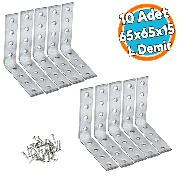 (10 ADET) Mobilya Eşya Dolap Duvara Sabitleme Köşebent Bağlantı Aparatı L Demiri Gönye 65x65x15 Mm
